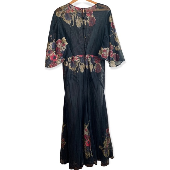 ASOS Maxi Mesh Evening Gown Dramatic Floral Print Bias Cut Trumpet Skirt 16 - Picture 3 of 7